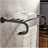 Black Oil Brushed Fixed Bath Towel Holder Wall Mounted Towel Rack 60 cm Towel Shelf Bathroom Accessories  Carved Towel Rail