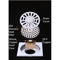 Bathroom Shower Floor Drain Brass Square Shower Drain Strainer with Removable Cover Polished Finish Linear Shower Floor Drains