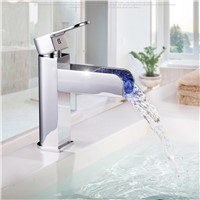 Bathroom Basin Faucets Hot and Cold Mixer LED Light Waterfall Faucet Baked White Paint Water Taps Water Power 1 Handle Chrome