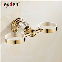Leyden Luxury Crystal Toothbrush Holder Chrome/ Gold Wall Mounted Cup/ Tumbler Toothbrush Holder  Double Cups Bathroom Accessory