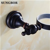 Classical Oil Rubbed Bronze Brass Black Wall Mounted Double Cup&amp;amp;amp; Tumbler Holder Toothbrush Holder Bathroom Accessory HL-2602H