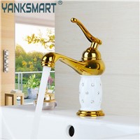 YANKSMART Bathroom luxury golden Wash Basin Sink Faucet Diamond Crystal Body Tap Single Handle Deck Mount basin faucet RU019