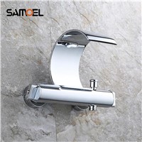 Wall Mounted Bath Waterfall Faucet Mixer Shower Exposed Valve Bottom Brass Bathtub Faucet Bathroom Tap