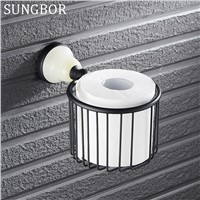 European-Style Jade Stone Black Brass Holder Paper Towels Basket Toilet Paper Holder Accessories For Bathroom SY-4807H