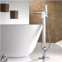 Free ship Chrome Bathroom Floor Mount Bath Clawfoot Tub Filler Faucet Handshower Bathtub tap Square