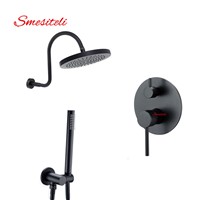 Smesiteli New Design Solid Brass Matte Black Rain Shower Head &amp;amp;amp; S Shower Arm And Shower Head with Two Functions Valve Shower Kit