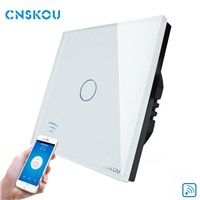 Cnskou Manufacturer Wifi Touch Switch, LED Light Wall Smart Home Remote Control EU Switch,1 Gang 1 Way  Luxury Glass Panel