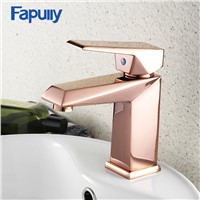 Fapully Bathroom Mini Stylish Elegant Basin Faucet Single Handle Rose Gold Sink Faucets Mixer Tap Square Shape Ceramic Valve