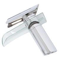 Single Handle Centerset Waterfall Bathroom Undercounter Sink Faucet with Tempered Glass Spout, Brushed Nickel