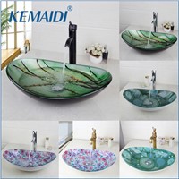 KEMAIDI New Bathroom Basin Tap Washbasin Tempered Glass Mixer Hand-Painted  Bath Brass Set Bathroom Vessel Faucet ORB Black Taps