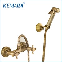 KEMAIDI Antique Brass Special New Bathroom Bidet Faucet Toilet Torneira Hand Spray Wall Mounted Bathroom Mixer Tap Sets