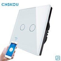 Cnskou Manufacturer Wifi Touch Switch, LED Light Wall Smart Home Remote Control EU Switch,2 Gang 1 Way Luxury Glass Panel