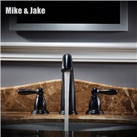 whole black bathroom black faucet  three hole basin mixer Tap double handle Basin Mixer Hot And Cold Water Wash Faucet MJ896