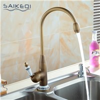 360 Swivel Stream Spout Antique Copper Brass Finish Deck Mounted Tap Kitchen Sink Faucet Hot Cold Mixer Taps