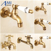 Antique Brass Single Cold Faucet/Washing Machine Tap Wall Mounted Bibcock Kitchen Sink Bathroom Basin Cold Tap