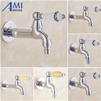 Chrome Polish Copper Faucet Porcelian/Jade Handle Garden Bibcock Washing Machine Faucet Outdoor Faucet Single Cold Tap 1015C