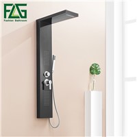 FLG New Blackened Bathroom Rainfall Shower Panel Wall Mounted  Massage System Shower Column Kit With Jets Hand Shower Faucet Tap