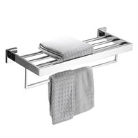 Hotel Square 304 Stainless Steel Bath Towel Rack Polished Wall Mounted Bathroom Double Layer Towel Holder bathroom hardware set