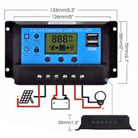 12V/24V Dual USB LCD PWM Solar Charge Controller Panel Regulator 10A 20A 30A Adjustable Controlling Parameter for Home Use