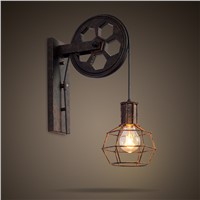 Antique Cage Pulley Iron Craft Sling Rope Walkway Stairs Corridor Wall Lights Industrial Style Lamps Retro chandelier Pendant