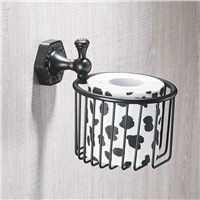 FLG Oil Rubbed Bronze Paper Roll Basket Holder Basket Brass Toilet Roll Holder Bathroom WC-Rolhouder With Bathroom Accessories