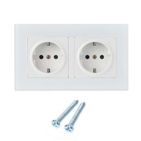 16A Wall Socket Double EU Standard White Glass Panel Power Outlet Charger
