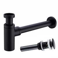 Black Full Brass Washbasin Bouncing Water Implement Wall Drain Sewer, Cross Pipe, Deodorant Washbasin Accessories Set