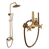 Antique Brass Wall Mount Rain Fall Bathroom Shower Faucet 8 Inch Shower Head Arm Shower Set Mixer With Handy Unit Tap