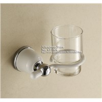 White Baking Finish Toothbrush Cup Holder Clear Glass Bathroom Hardware