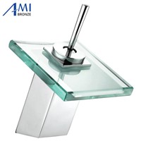 Bathroom sink basin mixer tap chromed brass square glass waterfall Faucet BF041