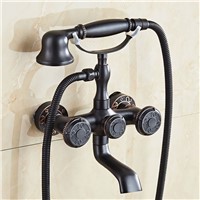 ORB Brass Wall Mount Stand Bathroom Clawfoot Bath Tub Faucet With Handheld Shower Head Cold Hot Mixer Tap Antique Black JP255