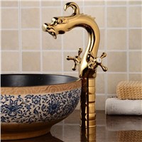 BAKALA Brand New Bathroom Vessel Sink Basin Tap Faucet China Dragon Mixer Single Lever Golden Cold And Hot Water Tap H-1600