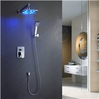8-10-12-16 Inch LED brass bathroom rainfall led shower faucet mixer tap set with copper shower head home improvement
