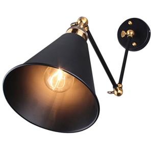 Retro Industrial Edison Simplicity Antique Wall Lamp with Metal Umbrella Shade - Black