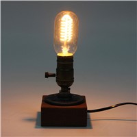 Retro Style Vintage Industrial Single Socket Table Bedside Desk Lamp Wooden Base Creative Edison Light Bulb