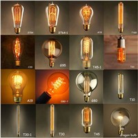vintage Edison Light Bulbs Tungsten wire light source Pendant Lights 110V 220V E27/E26 Brass Lamp Holder Incandescent Bulbs