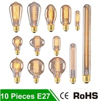 10pcs Incandescent Bulbs E27 220V Bulb Luminaria Carbon Filament Vintage Retro Lamp 40W Lampada Edison Christmas Home Lighting