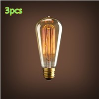 Uncleahtoh 3PCS/LOT ST64 2700K E26 E27 Base Tungsten Filament Lamp,Transparent/Gold Glass Bulb For Elegant Life