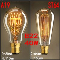 Vintage Antique Retro 40W 220V 240V Edison Light Bulb B22 Incandescent Light Bulbs/Filament Edison Lamp,ST64,A19 New style DIY