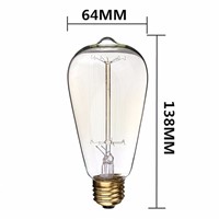 Uncleahtoh ST64 E26 E27 screw Base Bulb 40W Transparent Tungsten Filament Lamp