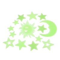 14 Pcs Bedroom Ceiling Luminous Plastic Moon Star Sun Design Sticker Green