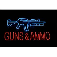 17*14&quot; For GUNS AND AMMO NEON SIGN Signboard REAL GLASS BEER BAR PUB  Billiards display  Restaurant  Shop christmas Light Signs