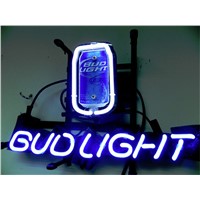 NEON SIGN For BUD LIGHT CAN BUDWEISER   Signboard REAL GLASS BEER BAR PUB  display Restaurant  christmas Light Signs 17*14&amp;amp;quot;