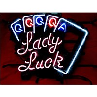 NEON SIGN For  LADY LUCK POKER Signboard REAL GLASS BEER BAR PUB  display  RESTAURANT outdoor Light Signs 17*14&amp;amp;quot;