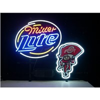 NEON SIGN For OHIO STATE BUCKEYES BRUTUS MILLER LITE  Signboard REAL GLASS BEER BAR PUB  display   outdoor Light Signs 17*14&amp;amp;quot;