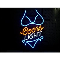 NEON SIGN For COORS LIGHT PURPLE BIKINI  Signboard REAL GLASS BEER BAR PUB  display  outdoor Light Signs 17*14&quot;
