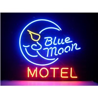 NEON SIGN For BLUE MOON MOTEL HOTEL COUNTRY RETRO Signboard REAL GLASS BEER BAR PUB  display  christmas Light Signs 17*14&quot;