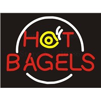 NEON Sign Board For Hot Bagel Food Open Real GLASS Tube PUB Restaurant Signboard Display Store Shop Light Custom Signs 17*14&amp;amp;quot;