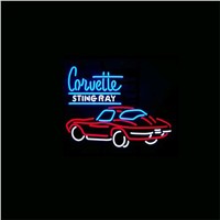 17*14&quot;  CORVETTE STING RAY NEON SIGN Signboard REAL GLASS BEER BAR PUB  Billiards display  Restaurant  Shop outdoor Light Signs