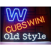 NEON SIGN For CHICAGO CUBS WIN W OLD STYLE   Signboard REAL GLASS BEER BAR PUB  display Restaurant  christmas Light Signs 17*14&amp;amp;quot;